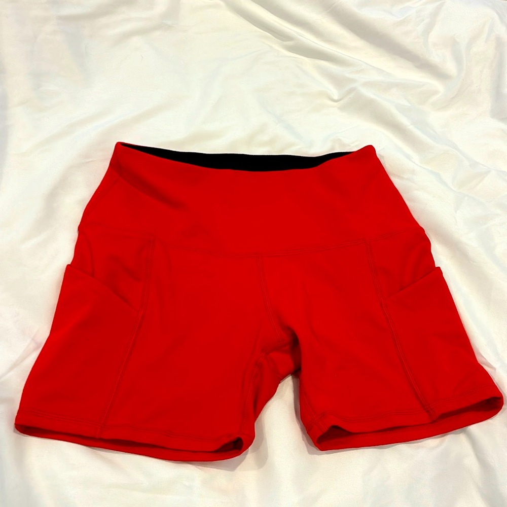 bright red biker shorts